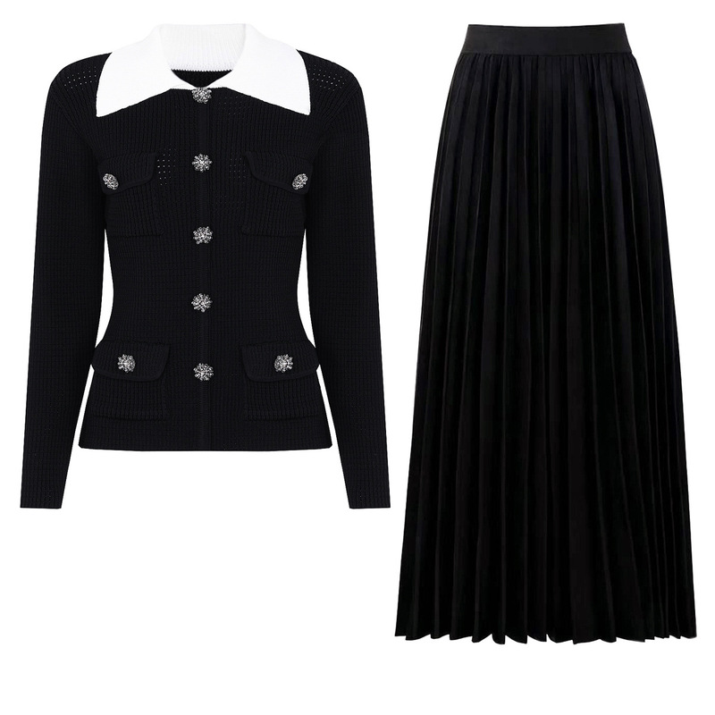 Women'S Formal Wear Cardigan - Women 2 Piece Outfit Elegant Contrast