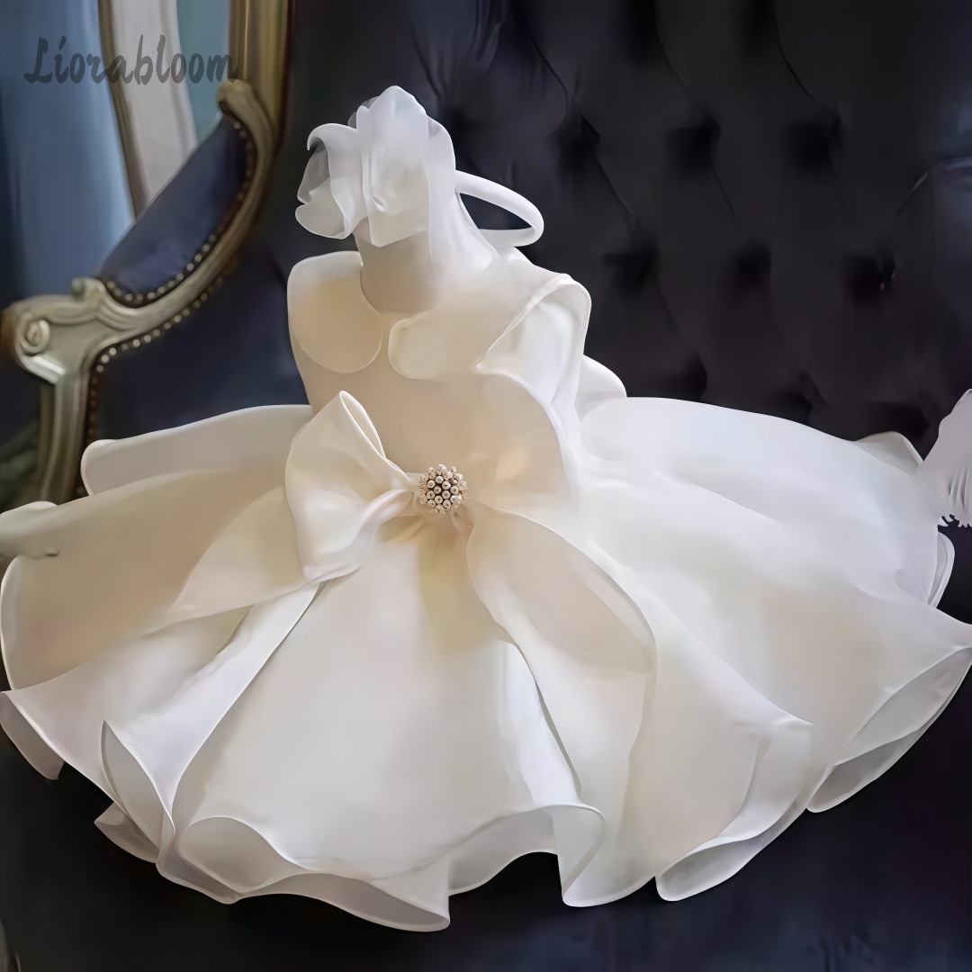 Women Formal Party Wear Dress - White Pearl Embellished Dress Wedding Flower