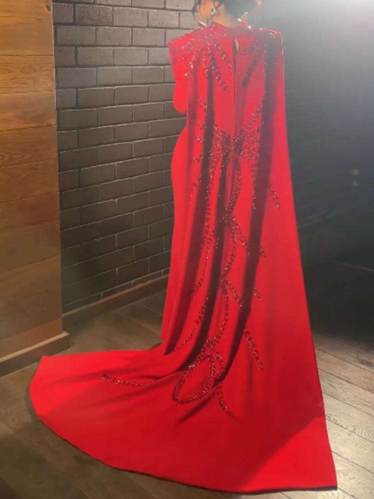 Women Formal Party Wear Dress - Customized Saudi Arabic Muslim Red Long