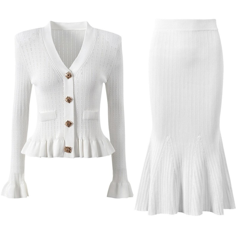 Women'S Formal Wear Cardigan - Elegant French Style Women Knit Two‑Piece