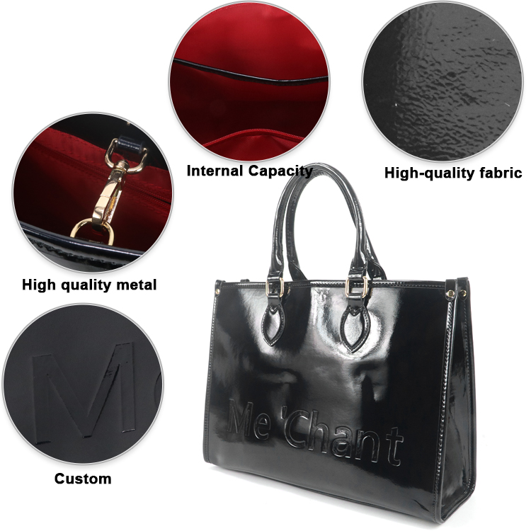Women Black Glossy Patent PU L - đánh giá và giá Structured Handbag Work