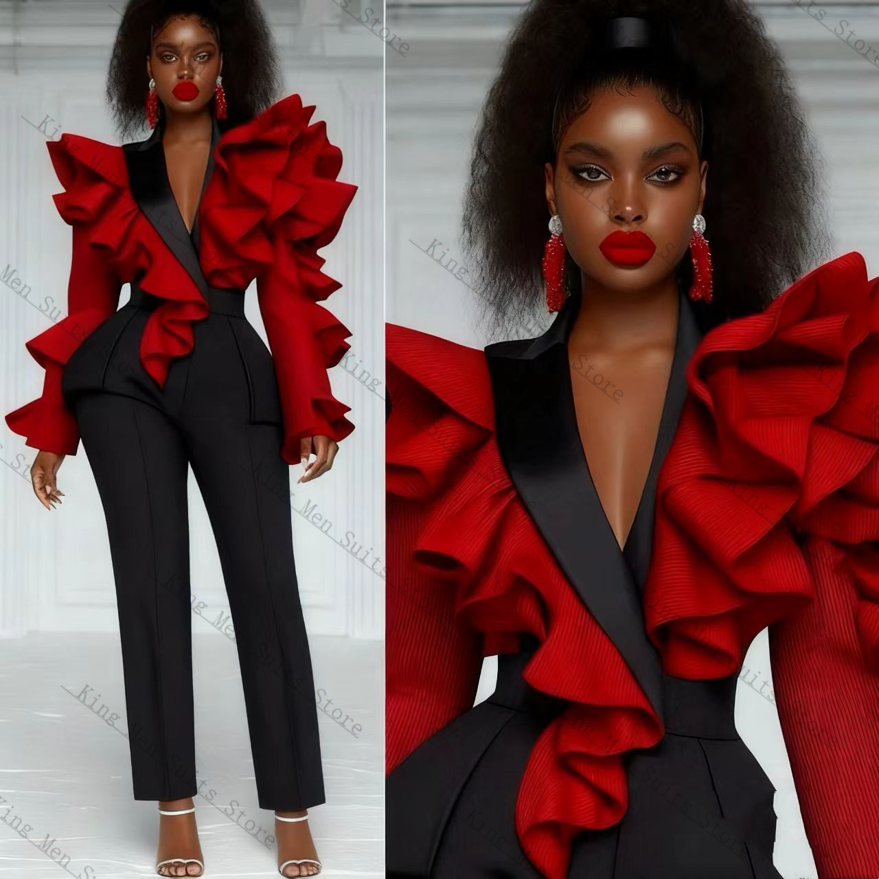 Red Black Women Suit Set 2 Pcs - đánh giá và giá Women'S Formal Wear Wedding Guest