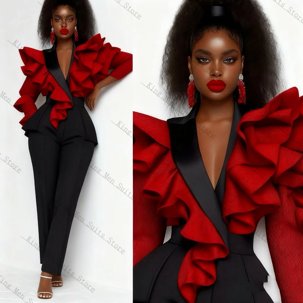 Red Black Women Suit Set 2 Pcs - đánh giá và giá Women'S Formal Wear Wedding Guest