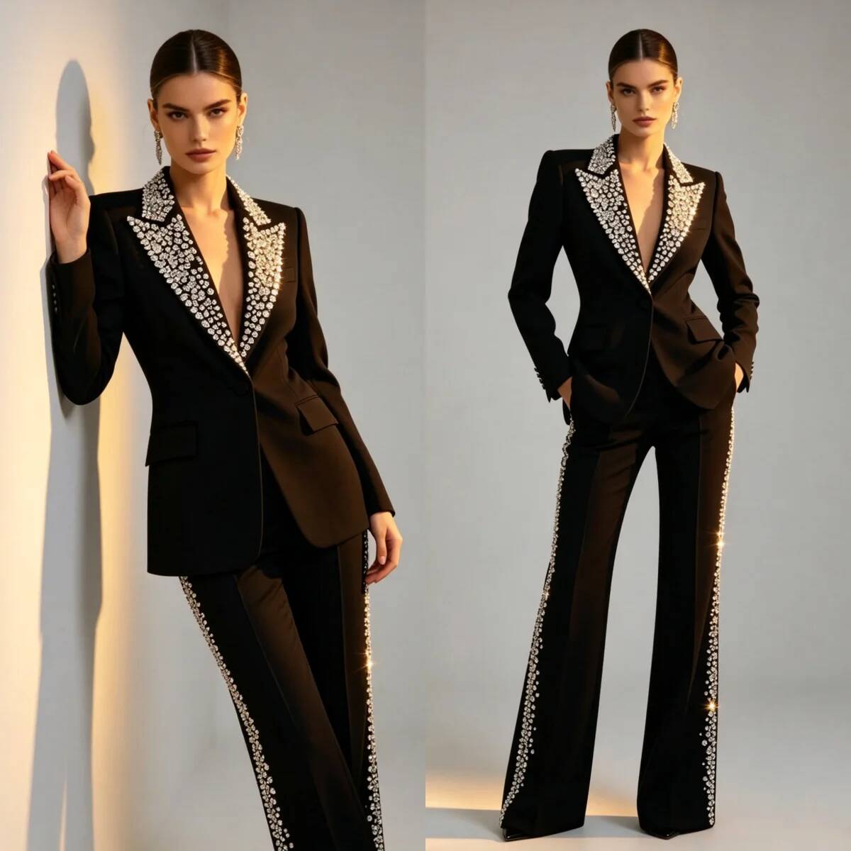 Fashion Crystals 2 Pieces Suit - đánh giá và giá Women Formal Wear For Plus Size