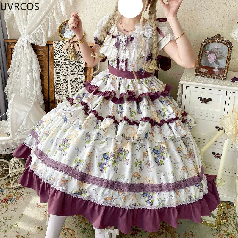 Kawaii Cute Grape Print Ruffle - đánh giá và giá Victorian Women'S Formal Wear