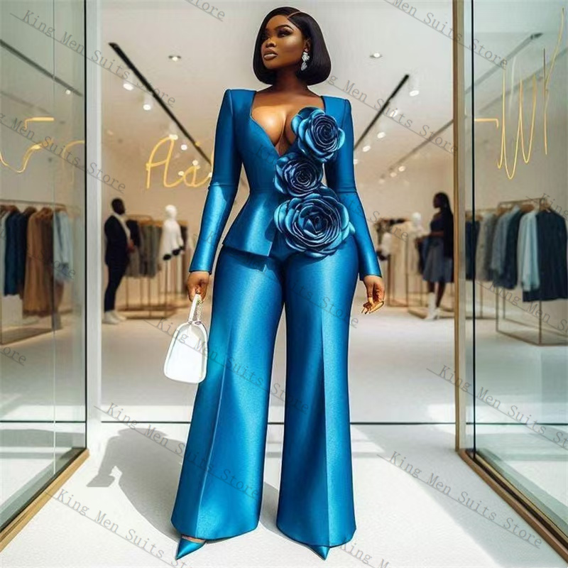 Blue Satin Women Suit Set 2 Pc - đánh giá và giá Women'S Formal Wear Wedding Guest