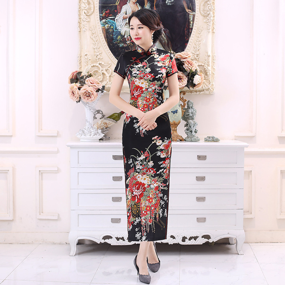 Classic Satin Cheongsam Long D - đánh giá và giá Women Formal Wear For Plus Size